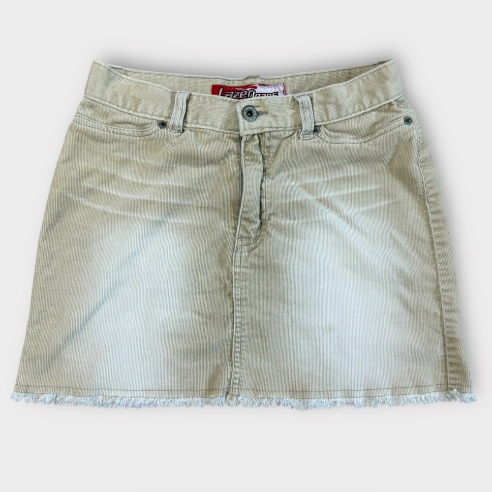 Lazer Jeans Tan Corduroy Mini Skirt Frayed Hem Faded Size 3‎ Womens Y2K Style